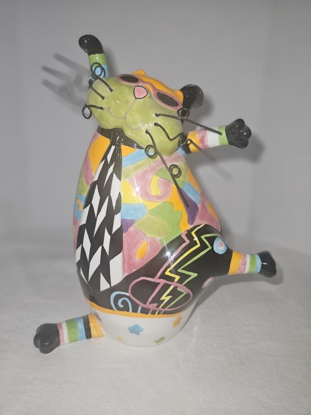 Catitudes Ceramic Cat By Joyce Shelton Multicolor Vibrancy Kitty Whiskers 7.5"